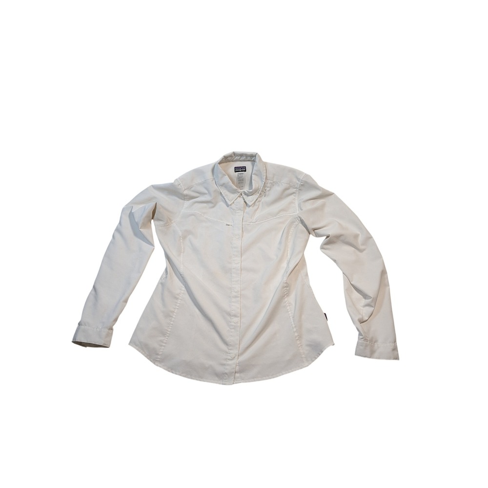 Patagonia Women Long Sleeve Snap Front Fishing Hiking Shirt 10 White Ripstop